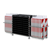SET | with 30 traffic panels and accessories | on stacking pallet and beacon basket | with foil RA2/B, red/white | on both sides hatched | Plastic beacon type 60